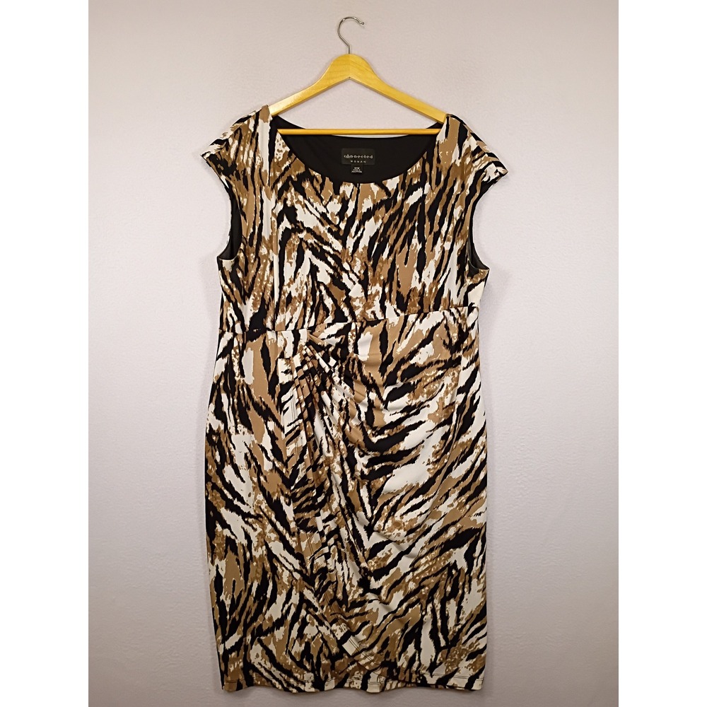Safari Chic Connected Woman 18W Brown Animal Print Ruched Sheath Dress
